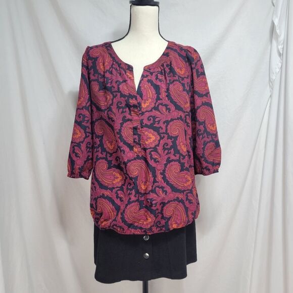 Ann Taylor Loft factory paisley blouse 3/4 sleeve 100% polyester, size M - Picture 1 of 6